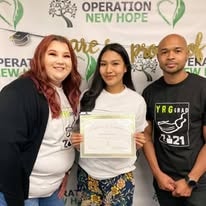 Three people at Operation New Hope YRG 2020 graduation event