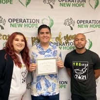 Three people posing with certificate at YRG 2020 graduation Operation New Hope